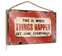 Front Decorative Wooden Sign This Is Where Things Happen Get Done Eventually. Home Decor Farmhouse Office Signs For Desk Funny(23X35CM)