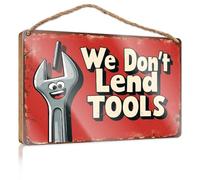 Front Decorative Wooden Sign We Don't Lend Tools. Home Decor Farmhouse Office Signs For Desk Funny(15X28CM)