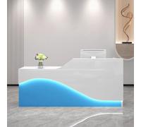 Front Desk Reception Counter Retail Counter Checkout Cashier Office Locker Table with Drawers Cable，Modern Reception Desk with Counter - Easy Assembly Office Front Desk in White & Blue, 1.4m