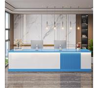 Front Desk Reception Counter Retail Counter Checkout Cashier Office Locker Table with Drawers Cable，White & Blue Salon Reception Desk - Compact Front Counter for Small Businesses, Engineered