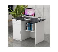 Front Desk Reception Counter Retail Counter Checkout Cashier Office Locker Table with Drawers Cable，Elegant Wooden Reception Desk with Privacy Partition Modern Cashier Counter Grey Office Ta