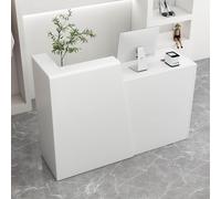 Front Desk Reception Counter Retail Counter Checkout Cashier Office Locker Table with Drawers，Modern Small Retail Checkout Counter with Drawer and Storage Cabinet, Computer Workstation for S