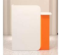 Front Desk Reception Counter Retail Counter Checkout Cashier Office Locker Table with Drawers，Modern Orange Finish Retail Counter with LED Lights and Lockable Drawers,Contemporary Small Rece