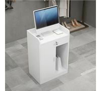 Front Desk Reception Counter Retail Counter Checkout Cashier Office Locker Table with Drawers，Modern Reception Desk Counter Table for Supermarket,Convenience Store,and Hotel,Small White Rece
