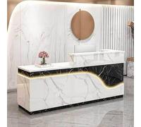 Front Desk Reception Counter Retail Counter Checkout Cashier Office Locker Table with Drawers，Reception Desk with Counter, Wooden Retail Checkout Counter Table, Modern Large Computer Worksta