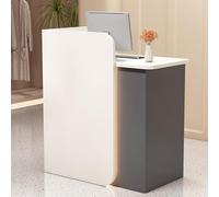 Front Desk Reception Counter Retail Counter Checkout Cashier Office Locker Table with Drawers，White & Grey Reception Desk with Lockable DrawerCorner Cashier Checkout Table for Supermarket Co