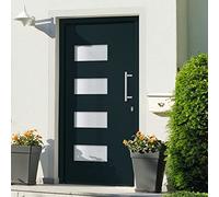 Front Door, Aluminium and PVC, Anthracite, 110 x 210 cm, Robust Entrance Door with 5-Way Security Lock, Insulated Glazing, Right Opening, Complete Set for Home