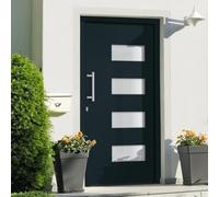 Front Door Aluminium and PVC Anthracite 110 x 210 cm with 5-Way Security Lock, Aluminium Threshold, Triple Insulating Glazing, Sealing Tape