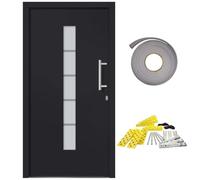 Front Door Aluminium and PVC Anthracite 110 x 210 cm with 5-Way Security Lock, Insulated Glazing, Aluminium Threshold, Sealing Tape, Handle Set, Ideal for Entrance, Side Entrance, Front Door