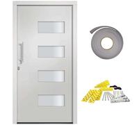 Front Door Aluminium and PVC White 100 x 200 cm with 5-Way Security Lock, Aluminium Threshold, Insulated Glazing, Adjustable Hinges, Mounting Set for Apartment Entrance Door, Exterior Door
