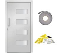 Front Door Aluminium and PVC White 100 x 210 cm with 5-Way Security Lock, Aluminium Threshold, Seal, Handle Set, Heat and Sound Protection for Entrance, Garage, New Construction, Renovation