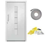 Front Door Aluminium and PVC White 110 x 210 cm with 5-Way Security Lock, Aluminium Threshold, Insulating Glazing, Sealing Tape, Mounting Kit for Entrance, Side Entrance, Heat Protection
