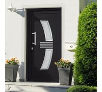 Front Door, Anthracite, 108 x 208 cm, PVC Entrance Door with Insulated Glazing, 5-Way Mushroom Head Locking, Left Opening for Outdoor Use, Robust Security Door