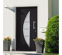 Front Door Anthracite 88 x 200 cm, PVC Frame, 5-Point Locking, ISO Heat Protection Glazing, Complete Kit for Safe Entrance Area