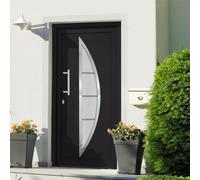 Front Door Anthracite 98 x 190 cm PVC Door Frame with 5-Point Mushroom Locking, 3D Adjustable Hinges, Aluminium Threshold, Insulated Glazing, Includes Handle Set, Profile Cylinder