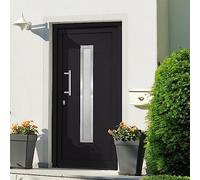 Front Door Anthracite 98 x 190 cm, PVC Frame, 5-Point Locking, ISO Heat Protection Glazing, Left Opening, Complete Set for Home