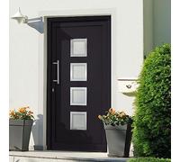 Front Door Anthracite 98 x 200 cm, PVC Frame, 5-Point Locking, Left Opening, 24 mm Filling, ISO Heat Protection Glazing, Complete Kit for Safe Entrance Area