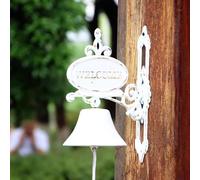 Front Door Cast Iron Door Bell - White Sign with Welcome, Shaking Bell 15cm, Wall Mounted Service Bell for Bar Grocery Coffee Shop