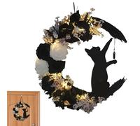 Front Door Cat Wreath | Halloween Wall Decor Front Door Moon Wreath - Indoor Outdoor Seasonal Ornament for Cat Lovers for Entranceway, Porch