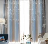 Front Door Curtains for Glass Window Living Room Curtains Blackout Blue Gray Polyester Splicing Solid Color 38"W x 54"H (96X138CM)