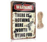 Front Door Decorations Hanging Funny Warning There Is Nothing Here Worth Dying For Wooden Sign Funny Decor For Home Decorative Signs For Home Dec(20X30CM)