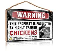 Front Door Decorations Hanging Funny Warning This Property Is Protected By A Highly Trained Chicken1 Wooden Sign Funky Home Decor Kitchen Sign Decor(15X28CM)