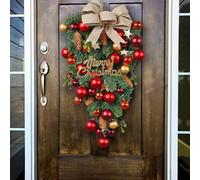 Front Door Fireplace Christmas Wreath Wall Hanging Ornament Christmas Teardrop Merry Front Door Decorative Wreath Garland Xmas For Outdoor Indoor Home Holiday Party Sup