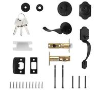 Front Door Handle and Deadbolt Set, Aluminium Alloy Door Handle with Lock, Exterior Doors Hardware with Key for Home Security, Modern Replacement Doors, Button Lever for Entrance, Patio, Bathroom