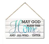 Front Door Inspiration Wooden Hanging Sign, May God Bless This Home & All Who Enter Rustic Hanging Wall Plaque Sign, Farmhouse Wooden Art Printed Decor Gift for Outdoor Indoor Home -30