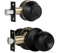 Front Door Lock Set with Deadbolt, Keyed Alike Exterior Door Handle and Deadbolt Lock for Front, Entry & Garage Doors, Matte Black Finish (1 Pack)