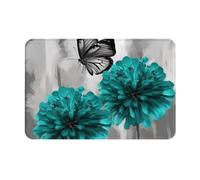 Front Door Mat 16 x 24 in Heavy Duty Welcome Mat for Outdoor Indoor Gray Teal Flower Butterfly Doormat Dirt Resist Entryway Mat Absorbent Flannel Bath Mat Non-Slip Floor Mats