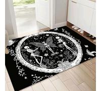 Front Door Mat, 50x80cm Washable Non Slip Fairy Skeleton Butterfly Entryway Rug, Gothic Low Pile Dirt Trapper, Super Absorbent Black Floor Mat for Indoor, Muddy Wet Shoes, Paws