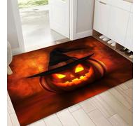 Front Door Mat, 50x80cm Washable Non Slip Glow Pumpkin Entryway Rug, Halloween Low Pile Dirt Trapper, Super Absorbent Orange Floor Mat for Indoor, Muddy Wet Shoes, Paws
