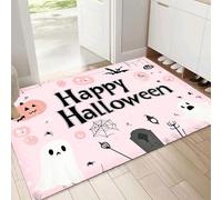 Front Door Mat, 50x80cm Washable Non Slip Halloween Background Entryway Rug, Cute Low Pile Dirt Trapper, Super Absorbent Light Pink Floor Mat for Indoor, Muddy Wet Shoes, Paws
