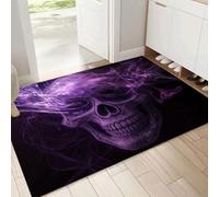 Front Door Mat, 50x80cm Washable Non Slip Smoke Skeletons Entryway Rug, Dark Arts Low Pile Dirt Trapper, Super Absorbent Dark Purple Floor Mat for Indoor, Muddy Wet Shoes, Paws