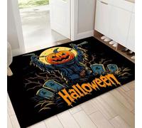 Front Door Mat, 60x90cm Washable Non Slip Scarecrow Pumpkin Head Entryway Rug, Illustration Low Pile Dirt Trapper, Super Absorbent Orange Blue Floor Mat for Indoor, Muddy Wet Shoes, Paws