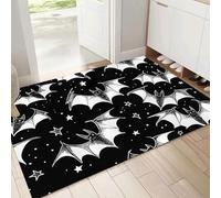 Front Door Mat, 80x120cm Washable Non Slip Bats Stars Entryway Rug, Gothic Low Pile Dirt Trapper, Super Absorbent Black Floor Mat for Indoor, Muddy Wet Shoes, Paws