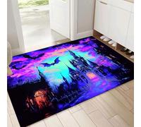 Front Door Mat, 80x120cm Washable Non Slip Disney Castle Entryway Rug, Fantasy Low Pile Dirt Trapper, Super Absorbent Purple Blue Floor Mat for Indoor, Muddy Wet Shoes, Paws