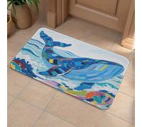 Front Door Mat Heavy Duty Bathroom Rugs Welcome Mat for Outdoor Indoor Blue Whale Super Absorbent Bath Rugs for Entryway Outside Patio Porch, 60x90cm