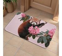 Front Door Mat Heavy Duty Bathroom Rugs Welcome Mat for Outdoor Indoor Red Panda in Azaleas Super Absorbent Bath Rugs for Entryway Outside Patio Porch, 50x80cm