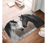 Front Door Mat Indoor Outdoor Welcome Mat Non Slip Floor Mat Black and White Horses Doormat for Entryway Rug Inside Outside Entry, Porch, Bathroom Rug Carpet 16" x 24" Mat