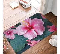 Front Door Mat Indoor Outdoor Welcome Mat Non Slip Floor Mat Hawaii Pink Flower Doormat for Entryway Rug Inside Outside Entry, Porch, Bathroom Rug Carpet 16" x 24" Mat