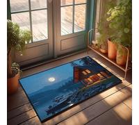 Front Door Mat Outdoor Funny Log Cabin By The Lake Under A Full Moon Doormat Outdoor Bar Accessories Decor Boys Room Decor(50X80CM)