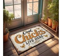 Front Door Mat Outdoor Funny Rustic Sign: Cool Chicks Live Here With Chicken Illustrations Doormat Room Stuff Fall Decor Outdoor(40X60CM)