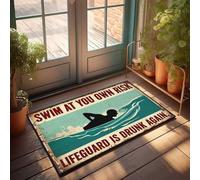 Front Door Mat Outdoor Funny Swim At Your Own Risk: The Drunk Lifeguard Warning Sign Doormat Room Stuff Fall Decor Outdoor(65X90CM)