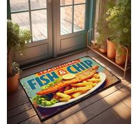Front Door Mat Outdoor Funny Traditional Fish And Chips With Lemon And Lettuce Doormat Room Stuff Fall Decor Outdoor(50X80CM)