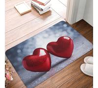 Front Door Mat Outdoor Indoor Welcome Mats 24" x 16" Non Slip Floor Mat Two Red Hearts Doormat for Entryway Rug Front Porch Laundry Bathroom Bedroom Rug Entryway Carpet