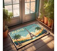 Front Door Mats Outdoor Large Paris: Eiffel Tower, Palm Trees, And A Tropical Sunset Doormat Patio Decor Outdoor Mats For Home Entrance(40X60CM)