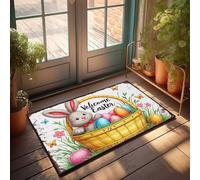 Front Door Mats Outdoor Large Welcome Easter Basket With Bunny And Colorful Eggs Doormat Patio Decor Outdoor Mats For Home Entrance(40X60CM)