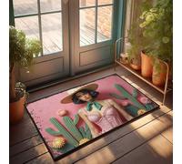 Front Door Mats Outdoor Large Western Elegance: A Woman In A Pink Corset And Hat Amidst Cacti Doormat Patio Decor Outdoor Mats For Home Entrance(40X60CM)